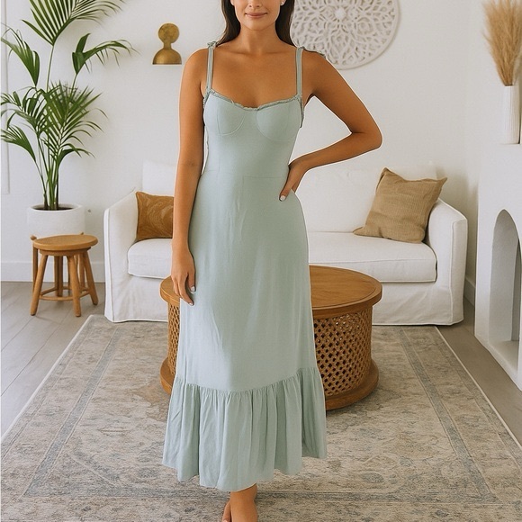 green emerald velvet dress Denver Ditsy Floral Print Ruffle Trim Split Dress